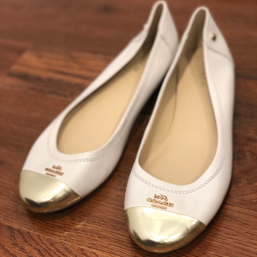 Coach white and gold flats